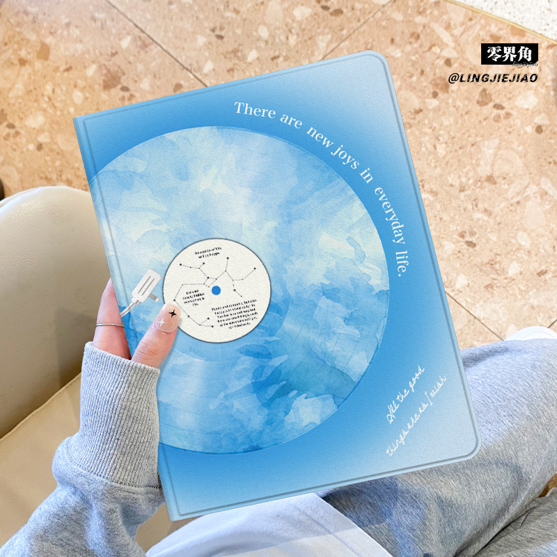 适用于ipad保护套ipad9壳蓝色唱片苹果air5第十代平板2022新款pro11带笔槽10.2硅胶全包mini6防摔ari4书本式
