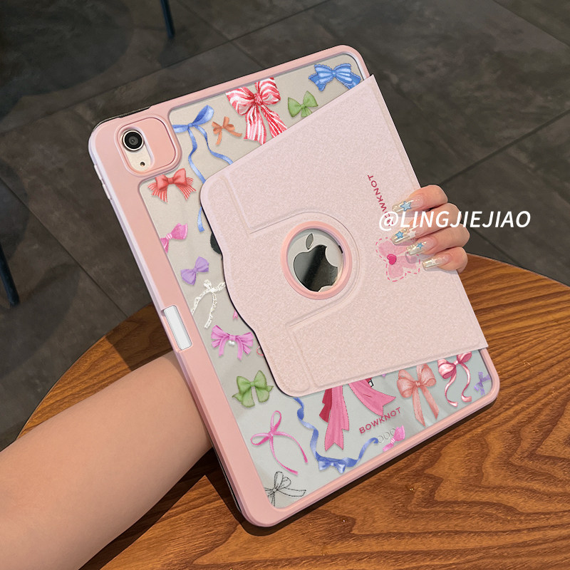 【720旋转x新品露标款】适用于ipad平板保护套粉色蝶结2022新款air6亚克力pro11三折10.9全包2018第十代苹果