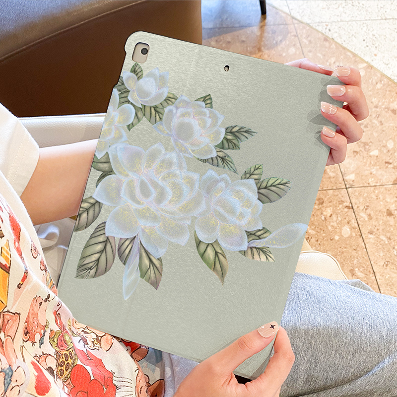 适用于华为Matepad10.4保护套白色山茶花m5青春文艺pro硅胶女11寸se平板保护壳8.4寸全包m6高能版10.8带笔槽