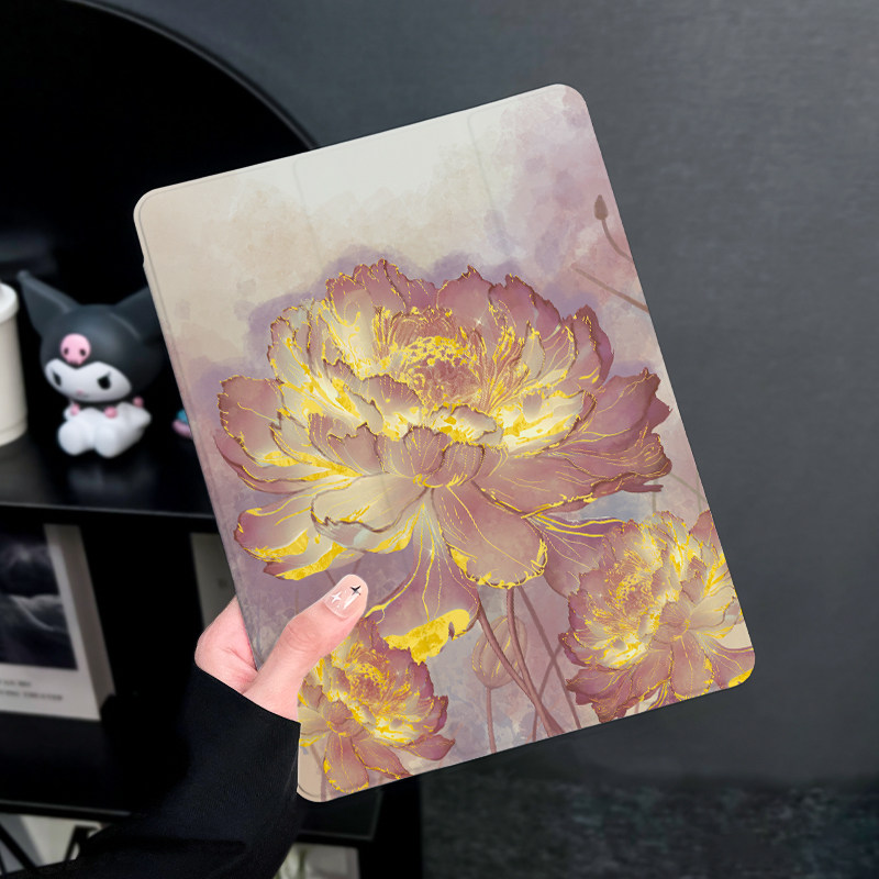 鎏金荷花适用于华为matepad11保护套matepadpro平板保护壳10.4寸带笔槽2025新款荣耀平板7硅胶复古pro11三折