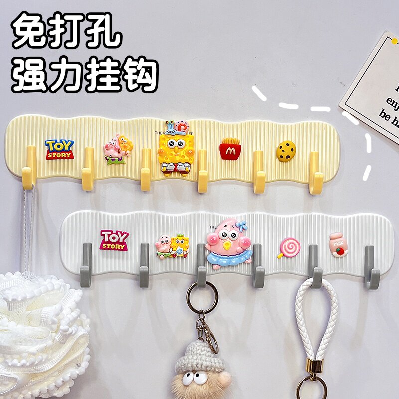 免打孔挂钩强力粘胶一排门后挂衣架可爱卡通家用浴室墙面联排粘钩