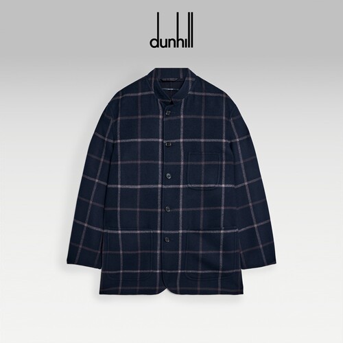 2026秋冬新品dunhill登喜路男士深蓝色羊毛窗格纹双面驾驶夹克