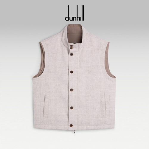 2026秋冬新品dunhill登喜路男士浅灰色双面亚麻法兰绒背心马甲