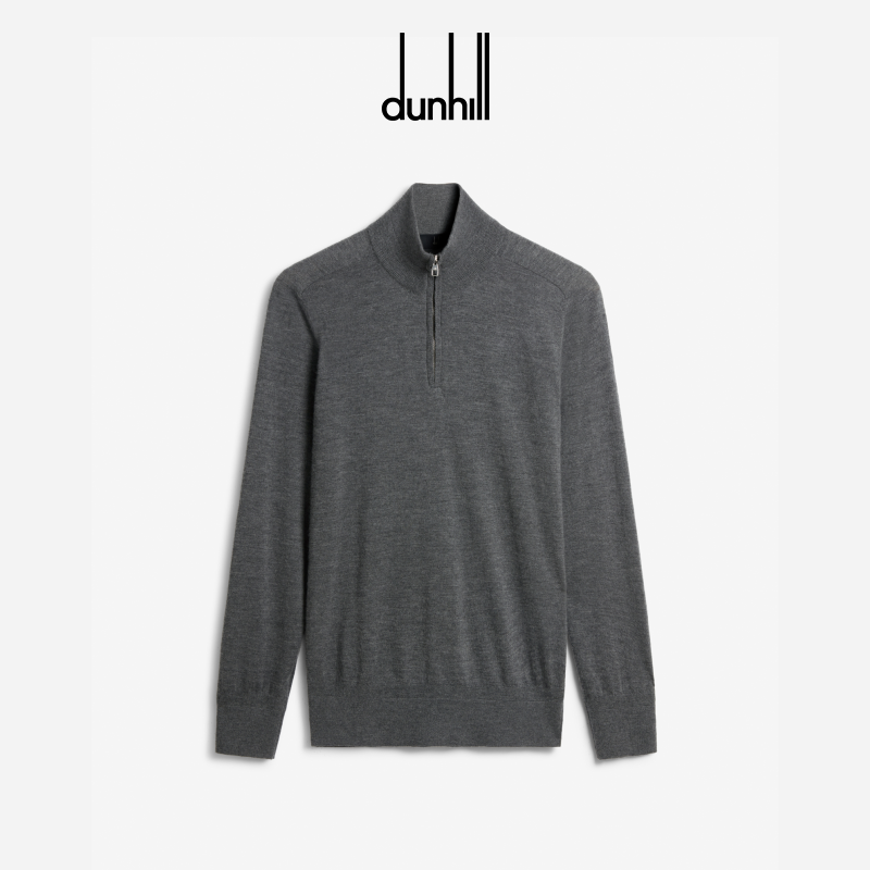 dunhill登喜路男士中灰色混色超细羊绒 1/4 拉链毛衣