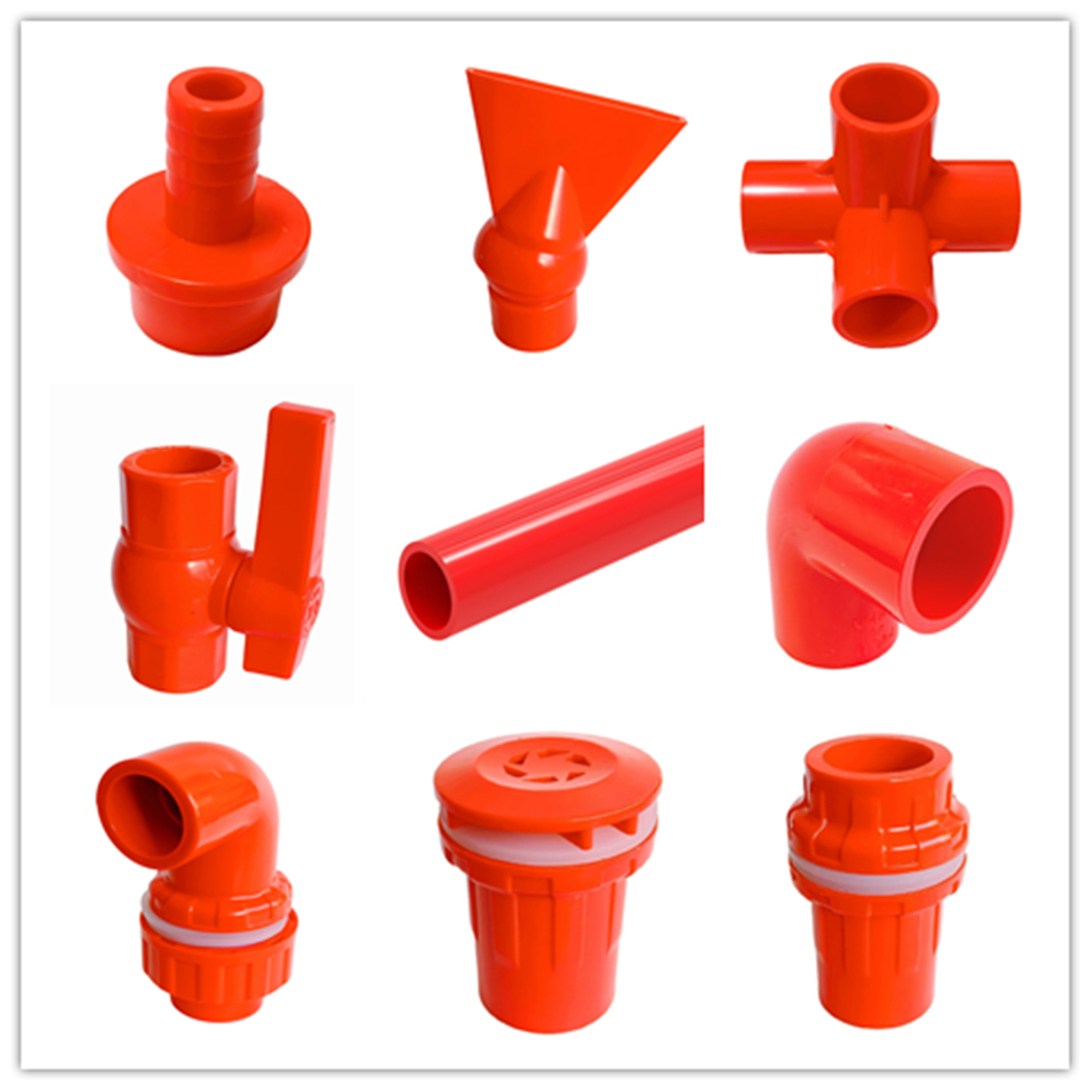 pvc红色直接弯头三通球阀活接上下水强排接头 鱼缸给水管件水族管