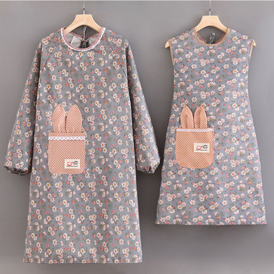 韩版洋气帆布长袖围裙女