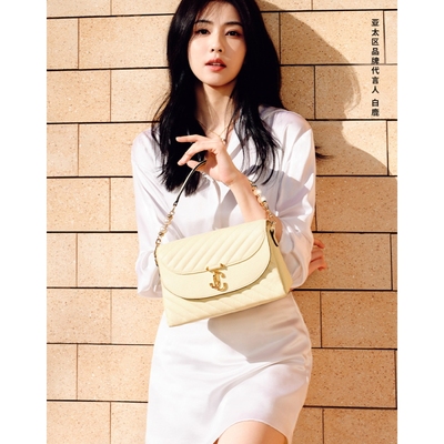 [白鹿同款]JIMMY CHOO/CURVE TOP HANDLE女士衍缝机车单肩包