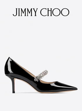 [新年礼物]JIMMY CHOO/BING PUMP 65女士水晶饰黑色漆皮高跟鞋JC