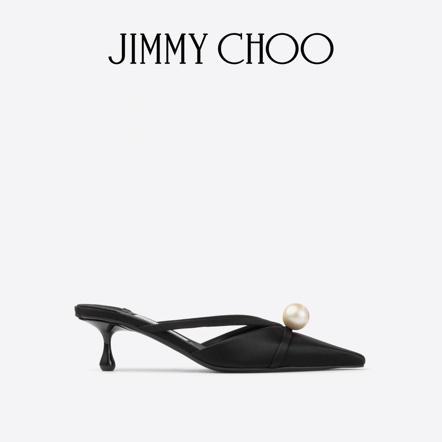 JIMMY CHOO/SANA MULE 50 女士 珍珠饰黑色缎面穆勒鞋