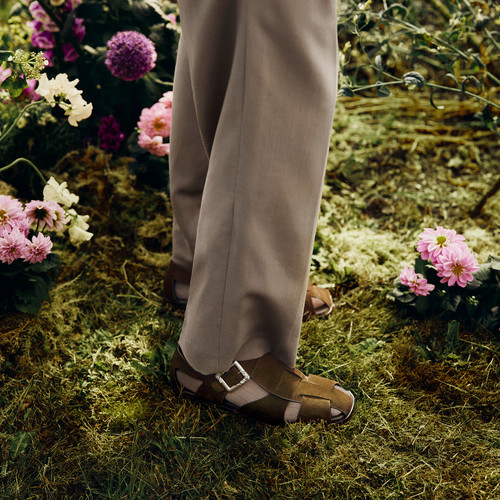 JIMMY CHOO/MEADOW SANDAL男士苔藓绿丝绒拼绒面革凉鞋