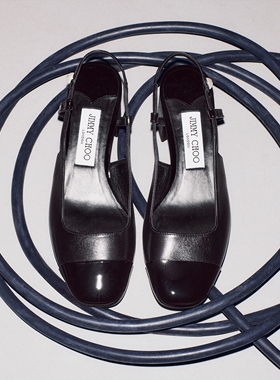 [新年礼物]JIMMY CHOO/ELISA SLING BACK 45女士漆皮拼皮革高跟鞋