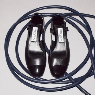 CHOO JIMMY ELISA SLING 45女士漆皮拼皮革高跟鞋 BACK 圣诞礼物