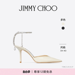 JIMMY CHOO 女士水晶饰露跟高跟鞋 SAEDA 经典 明星同款 款