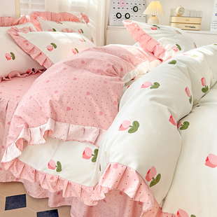 2023新款 床裙四件套纯棉全棉被罩床单少女心三件套床品 公主风四季