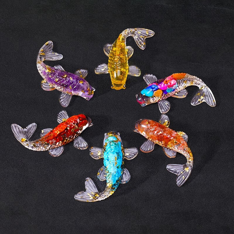 水晶碎石滴胶小鱼造型小巧摆件装饰办公桌面饰品礼物桌面摆件