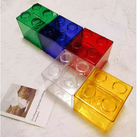 可爱积木造型家居装饰红黄蓝绿透明塑料硬币储蓄罐存钱罐
