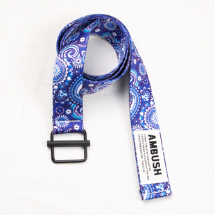 余文乐帆布腰带男潮流工装裤平滑扣腰果花印花字母布料皮带女嘻哈