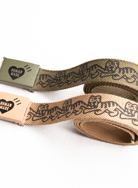 HUMAN MADE帆布腰带男学生潮流百搭平滑扣爱心老虎印花布料皮带女