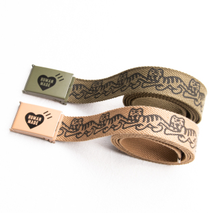 HUMAN MADE帆布腰带男学生潮流百搭平滑扣爱心老虎印花布料皮带女