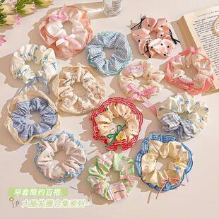 韩系超大号蕾丝大肠发圈女高级感高弹力耐用皮筋头花方巾发圈头饰