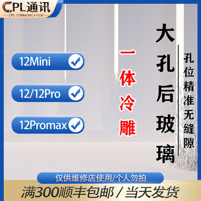 CPL适用12后玻璃 12mini 12pro 12ProMax大孔玻璃后盖一体冷雕