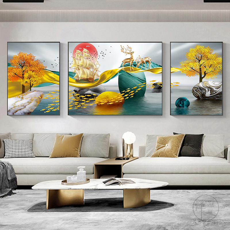 5d三联钻石画满钻新款麋鹿贴钻十字绣钻石绣2025客厅石头时来运转