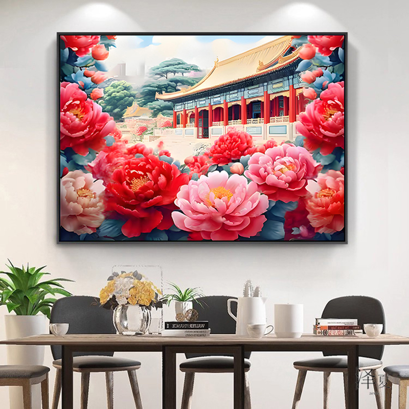 餐厅花开富贵5d钻石画满钻2025新款客厅粘钻石贴十字绣花卉风景