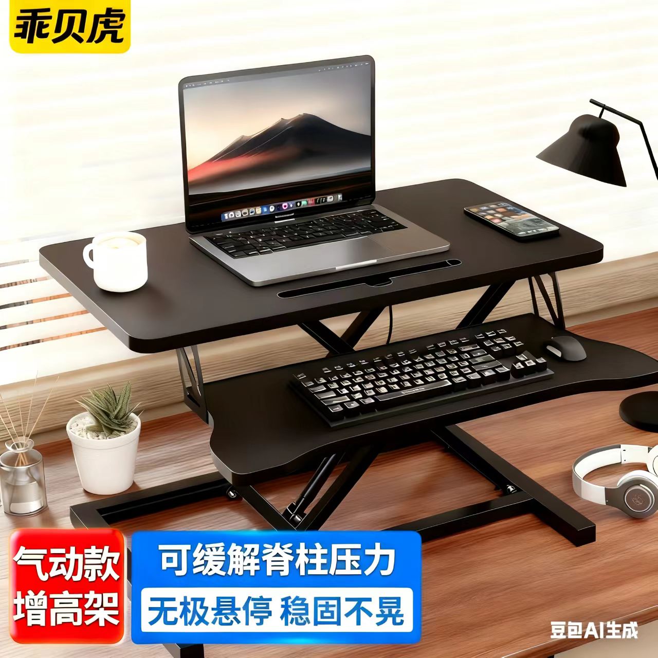 免安装可折叠气动无级升降电脑