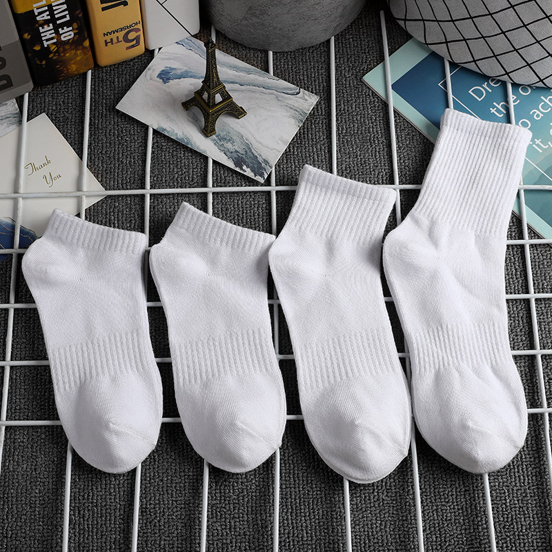 yue己 纯白色袜子女男春夏季运动纯棉袜纯色春季吸汗中筒祙子长袜
