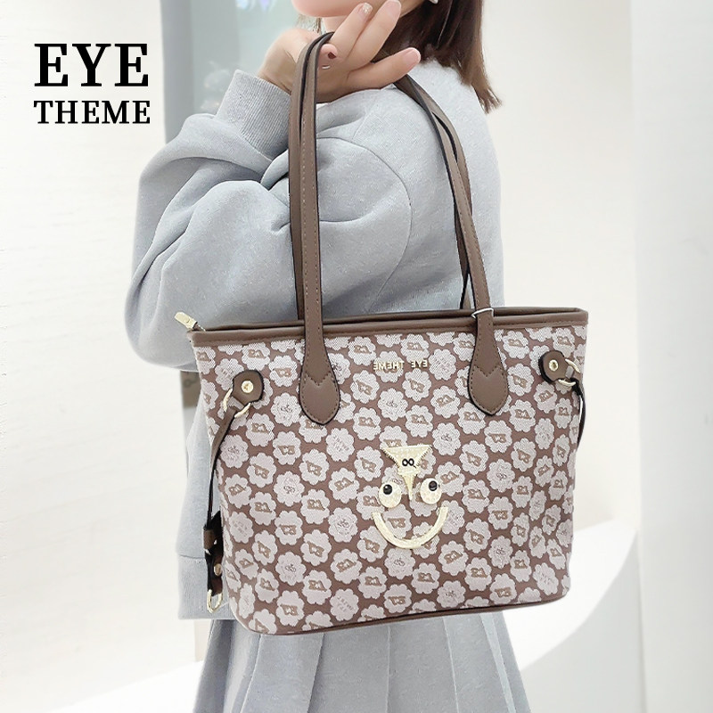 EYE THEME休闲软面印花个性包老花欧美风单肩包撞色子母腋下包