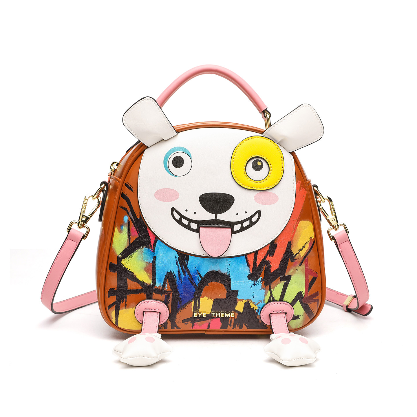 设计款个性可爱卡通女士多用途手提包印花潮流斜挎背包PU