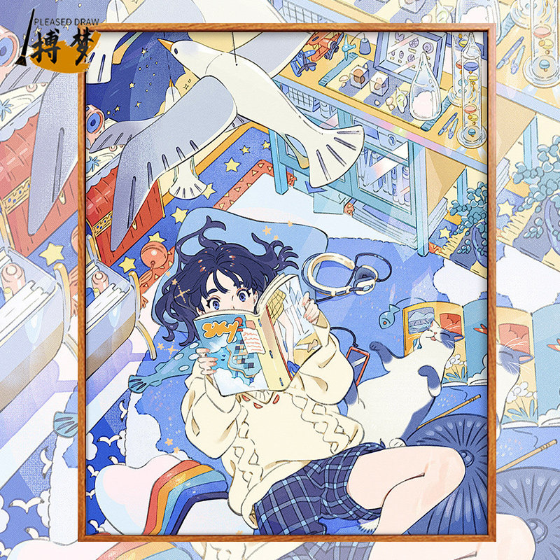 搏梦 数字油画diy填充手工二次元涂色日系动漫治愈少女装饰油彩画