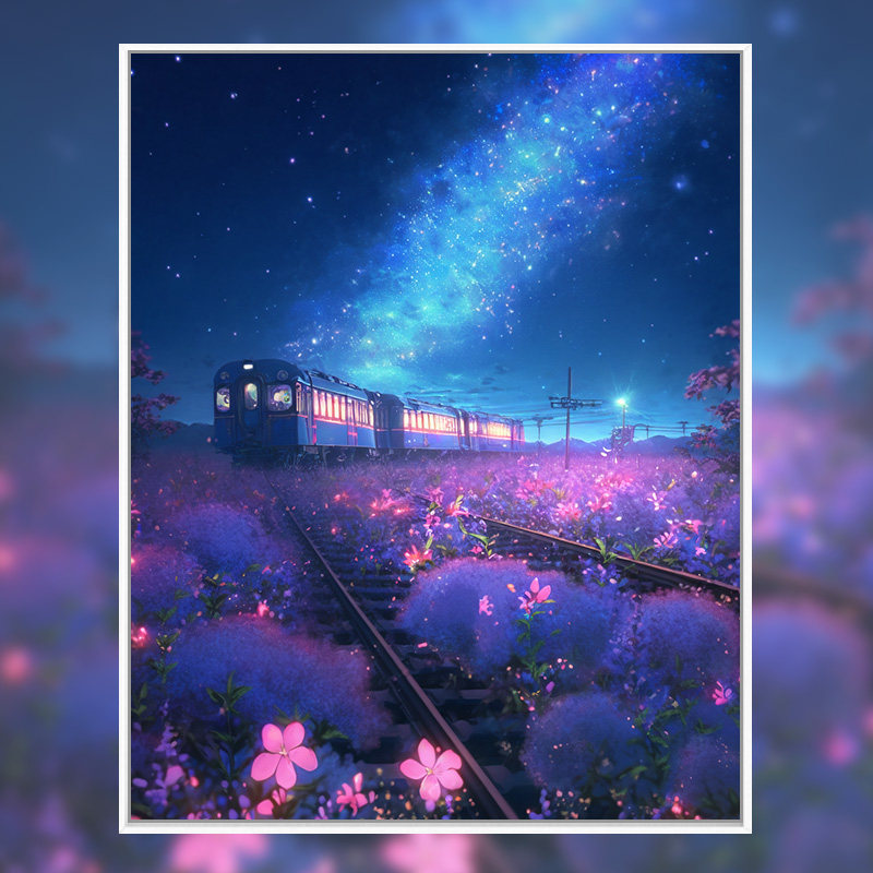 【夏夜车站】数字油画diy手绘填充水彩丙烯画唯美夜景客厅装饰画