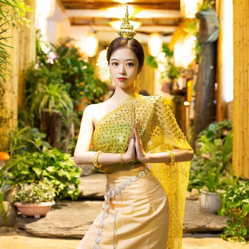 西双版纳网红傣族裙套装裹胸披肩长裙民族风舞蹈服仙女裙夏季