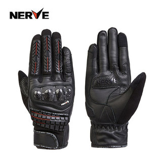 NERVE新款黑红碳纤维摩托车手套男四季机车骑士骑行防水防摔冬季