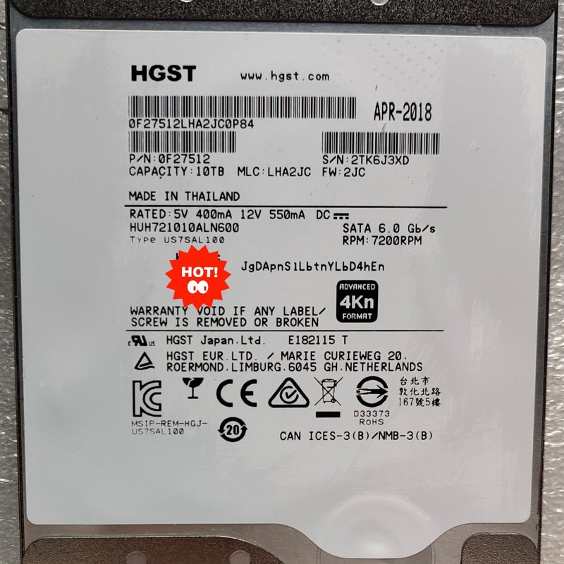 请议价-HGST 日立 10TB SATA 7200转4KN硬盘,