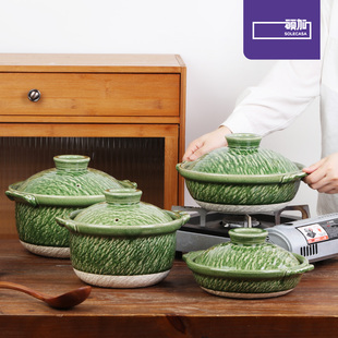 顺祥陶瓷新中式风手工陶瓷砂锅绿色家用带盖炖锅煲汤锅具