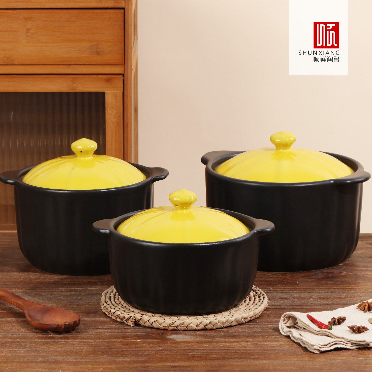 顺祥陶瓷砂锅家用炖锅耐高温大容量锅体煲汤锅具带盖石锅