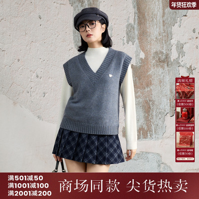 西町村屋极简风无袖背心女装2025冬新款韩系百搭V领马甲XAAD10792