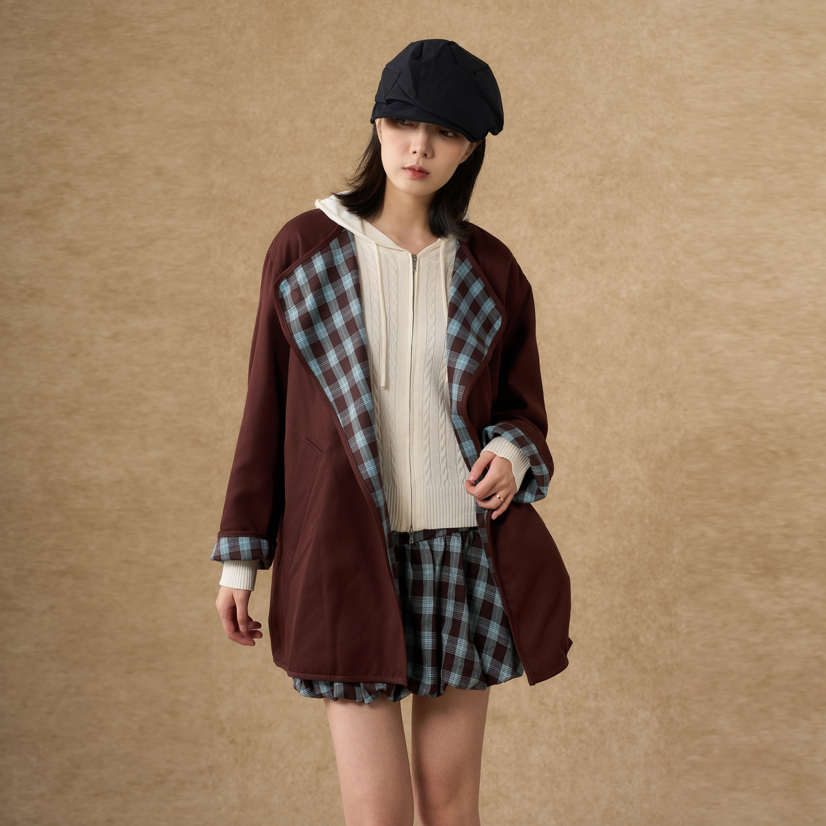 西町村屋复古风衣女装2025秋季新款两面穿韩系设计外套XAAC10579