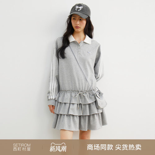 西町村屋长袖针织连衣裙2026春新款韩系荷叶边长裙含包CCBA10838