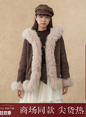 宅慧影西町村屋皮毛一体外套女装2025冬季新款连帽上衣ZHAD10079