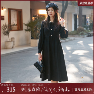 西町村屋连衣裙女冬新款 浪漫刺绣撞白翻领简约长裙AD8502014 法式