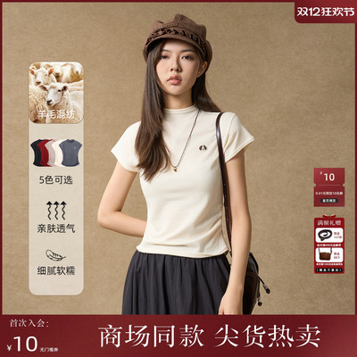 西町村屋极简针织衫女2025秋季新款半高领卡通刺绣小衫XHAC10710