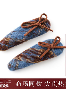 西町村屋学院风发夹女2025秋季新款复古感蓝咖格纹发饰XAAC40011