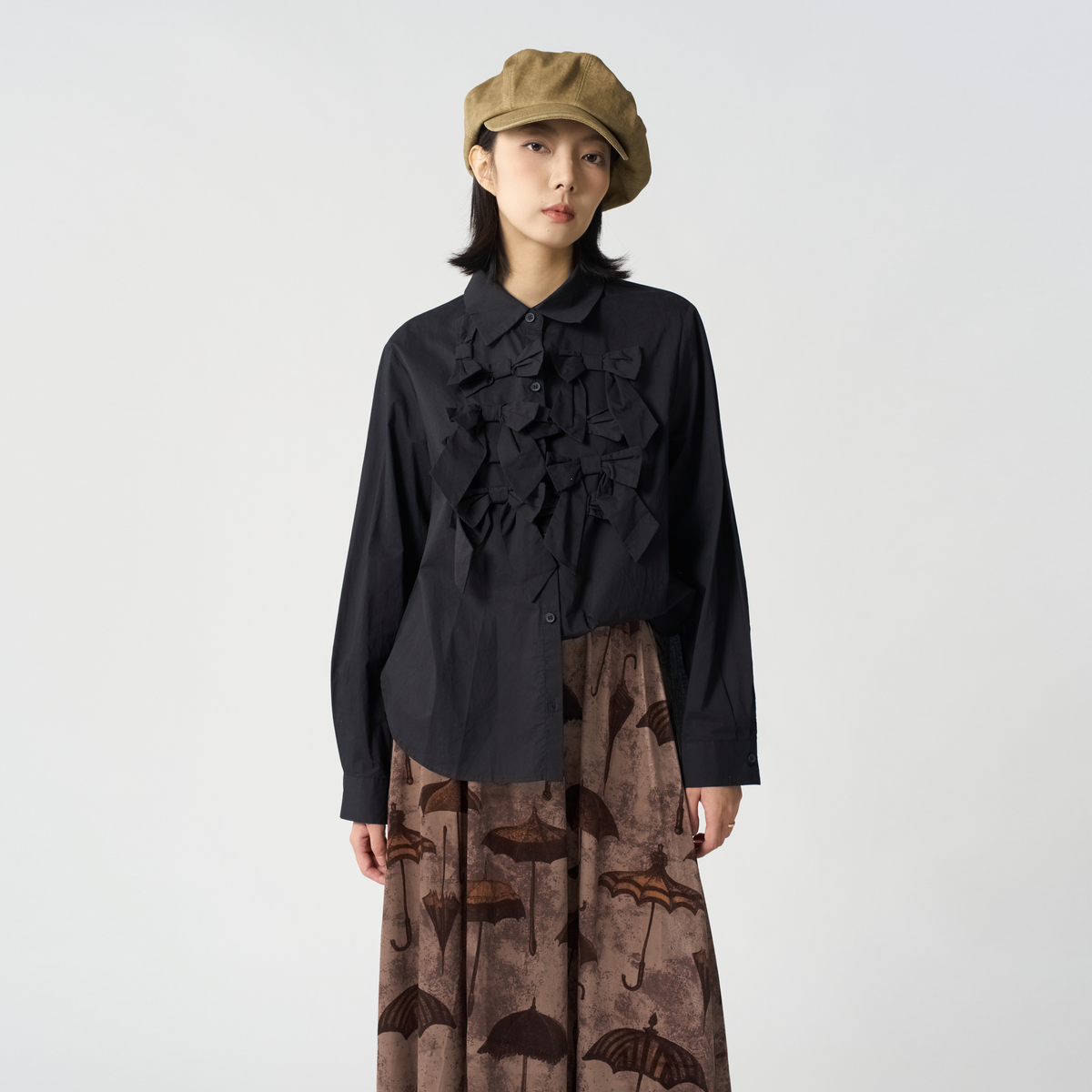 西町村屋设计感重工蝴蝶结衬衣女秋季新款法式长袖衬衣AC8103024