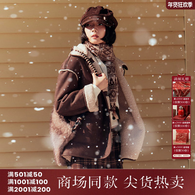 西町村屋复古外套女装2025冬季新款温暖羊羔绒毛毛上衣XAAD10583