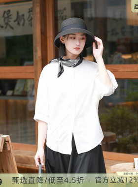 西町村屋休闲宽松衬衫女夏季新款气质百搭短袖圆领衬衣XH9B10007