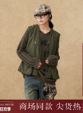 西町村屋复古马甲女装2025秋季新款重工设计感无袖马夹XHAC10063