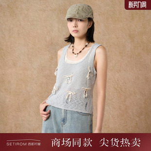 小衫 甜美无袖 XAAB10502 新款 西町村屋蝴蝶结假两件针织背心女夏季